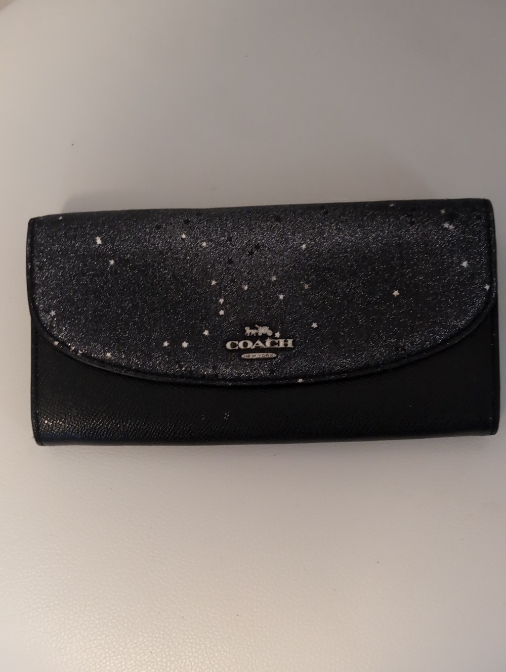 Authentic Coach Black Glitter Star Slim Envelope Wallet F38692 EUC